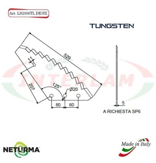 LS2006TLDX - TUNGSTEN - Knife for mixer wagon UNIFEED - Vertical- CRAI - (5 Pcs.)