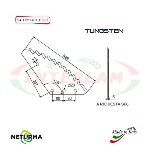 LS2006TLSX - TUNGSTEN - Knife for mixer wagon UNIFEED - Vertical- LAZZARONI - SUPERTINO - CRAI - (5 Pcs.)