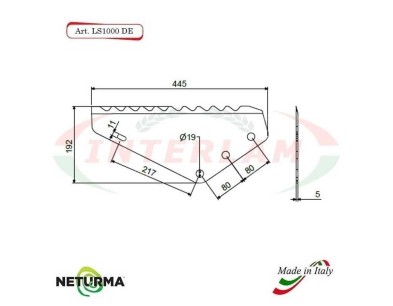 LS1000DX - Right - Knife for mixer wagon UNIFEED - Vertical - Toothed - MUTTI - (5Pcs)