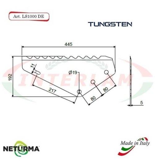 LS1000DX -TUNGSTEN - Knife for mixer wagon UNIFEED Vertical  Toothed  - LUCLAR - MUTTI - ITALMIX - OMAS - SGARIBOLDI - (5 Pcs.)