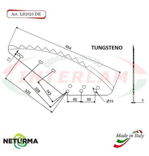 LS2023DX - TUNGSTEN - Right - Knife for mixer wagon UNIFEED - Vertical - Toothed - STORTI - (3 Pcs.)