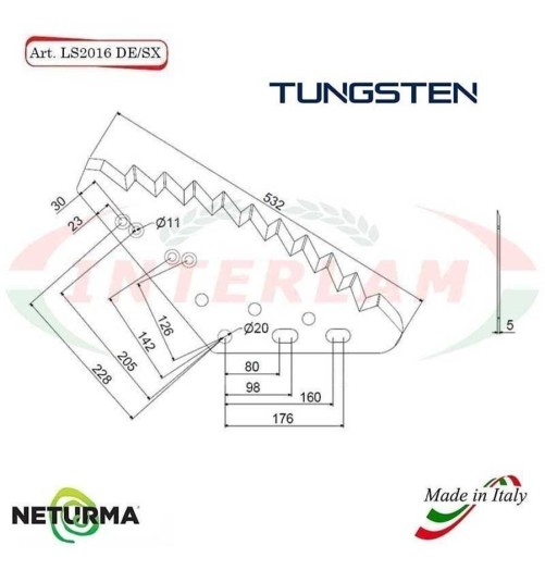 LS2016SX - TUNGSTENO - Lama Per Carri UNIFEED Verticale -PAGLIARI - (5 Pz.)