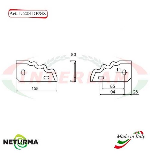 L208DX - Right - Knife for mixer wagons UNIFEED - toothed - Ø80 - (10 Pcs.) - GILIOLI