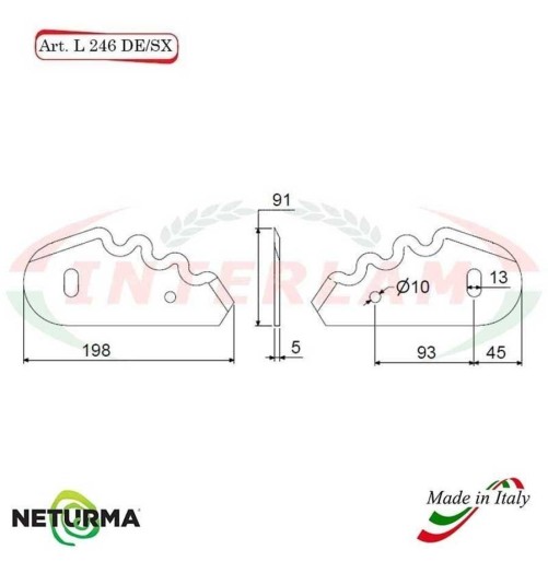 L246SX - Left - Knife for mixer wagons UNIFEED - Toothed  Ø91 - STORTI  - (10Pcs.)