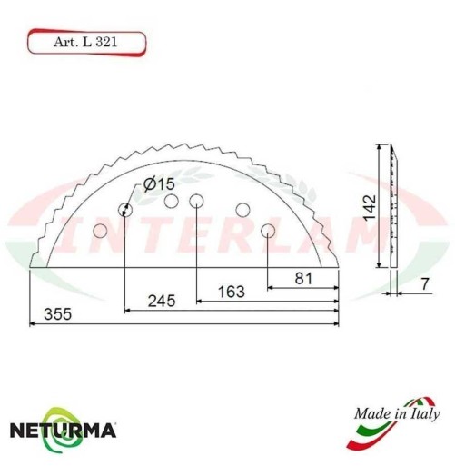 L321 - Lama per Carri UNIFEED - Dentata - Ø142 - ALIECO - (5 Pz.)
