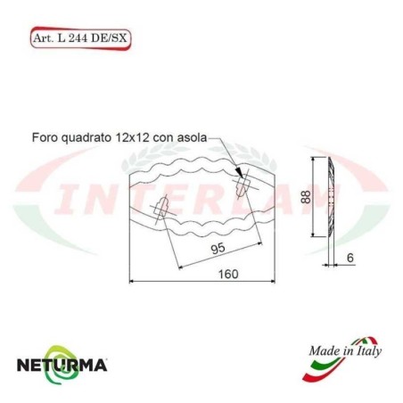 L244DX - Lama per Carri UNIFEED - Dentata - Ø88 - 2 FORI - STORTI - ST16800058 - (10 Pz.)