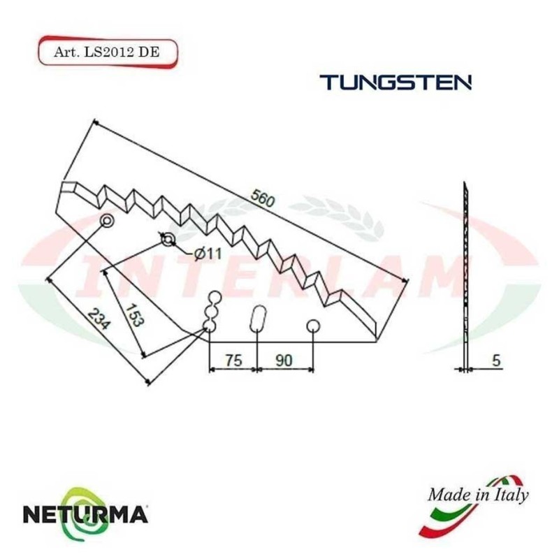 LS2012SX - TUNGSTEN - Right - Knife for mixer wagon UNIFEED - Vertical - Toothed - MAYER