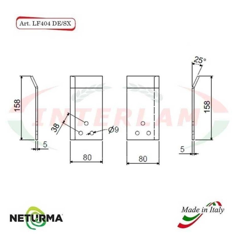 LF404SX - Lama per FRESA Carri UNIFEED - PIEGATA 25° - AGM - (10 Pz.)