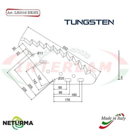 LS2016DX - TUNGSTENO - Lama Per Carri UNIFEED Verticale - EUROCOMP - (5 Pz.)