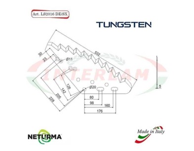 LS2016DX - TUNGSTENO - Lama Per Carri UNIFEED Verticale - (5 Pz.)