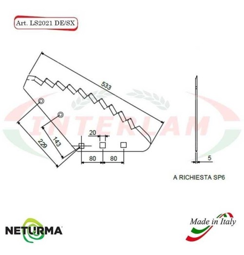 LS2021SX - Right - Knife for mixer wagon UNIFEED - Vertical - Toothed - FARESIN - (5 Pz.)