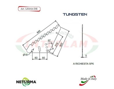 LS2024DX - TUNGSTEN - Right - Knife for mixer wagon UNIFEED - Vertical - Toothed - STORTI - (5 Pcs.)