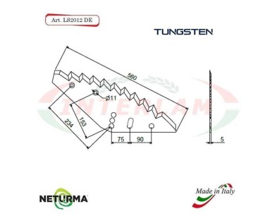 LS2012SX - TUNGSTEN - Right - Knife for mixer wagon UNIFEED - Vertical - Toothed