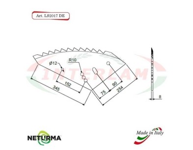 LS2017DX  Right - Knife for mixer wagon UNIFEED - Vertical - Toothed  - SILOKING - KVERNELAND - (5 Pcs.)