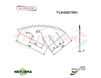 LS2017DX - TUNGSTEN - Right - Knife for mixer wagon UNIFEED - Vertical - Toothed -SILOKING  - (5 Pcs.)