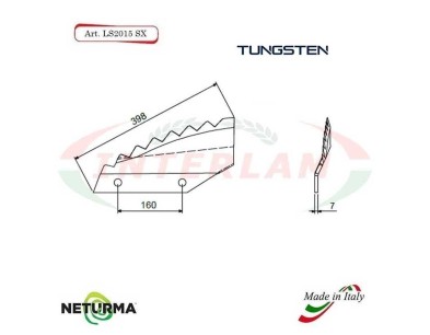 LS2015SX - Tungsten  - Left - Knife for mixer wagon UNIFEED - Vertical - Toothed  - FOLDED  - Piegata - TRIOLET - (5 Pcs)