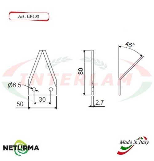 LF403P - Lama per FRESA Carri UNIFEED - PIEGATA 45° - (25 Pz.)