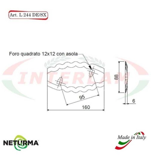 L244DX - Lama per Carri UNIFEED - Dentata - Ø88 - 2 FORI - STORTI - ST16800058 - (10 Pz.)