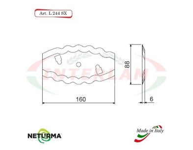 L244SX - Lama per Carri UNIFEED - Dentata - Ø88 - 2 FORI - STORTI - ST16800059 - (10 Pz.)