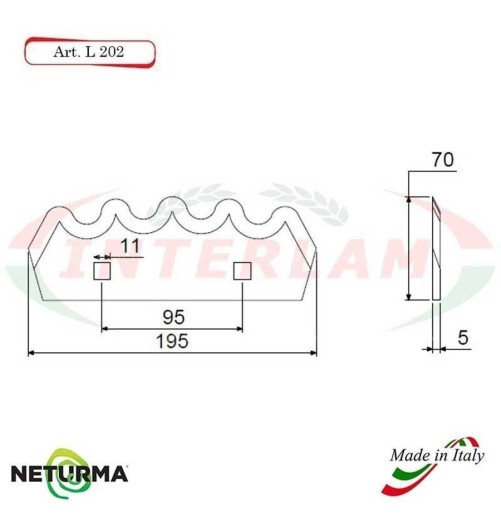 L202 - Knife for mixer wagons UNIFEED Smooth - Ø70 -  ALIECO - (10 Pcs.)