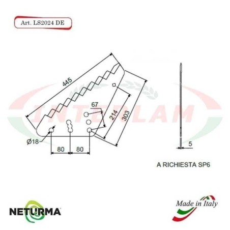 LS2024DX - Right - Knife for mixer wagon UNIFEED - Vertical - Toothed - STORTI - (5 Pcs.)