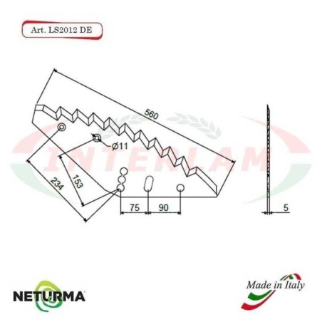 LS2012DX - Right - Knife for mixer wagon UNIFEED - Vertical - Toothed