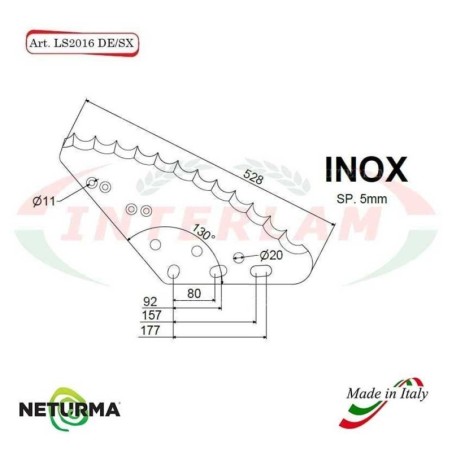 LS2016SX - Stainless Steel - Knife for mixer wagon UNIFEED Vertical - SITREX - (1 Pz.)