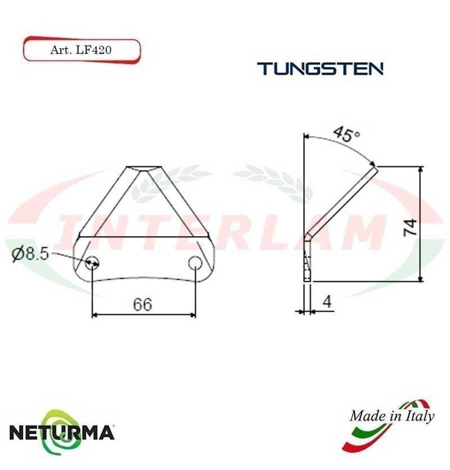 LF420T - TUNGSTENO - Lama per FRESA Carri UNIFEED - PIEGATA 45° - STORTI - (25 Pz.) LF420T - TUNGSTENO - Lama per FRESA Carri UNIFEED - PIEGATA 45° - STORTI - (25 Pz.)