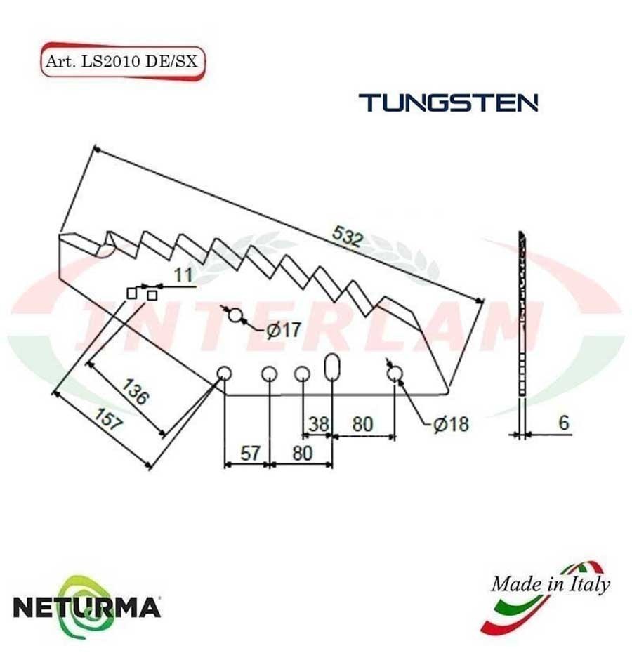 LS2010DX - Tungsten - Right - Knife for mixer wagon UNIFEED - Vertical - Toothed - KUNH Unificata - (5 Pz.) LS2010DX - Tungsten - Right - Knife for mixer wagon UNIFEED - Vertical - Toothed - KUNH Unificata - (5 Pz.)