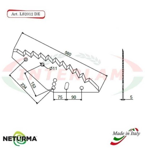 LS2012DX - Right - Knife for mixer wagon UNIFEED - Vertical - Toothed