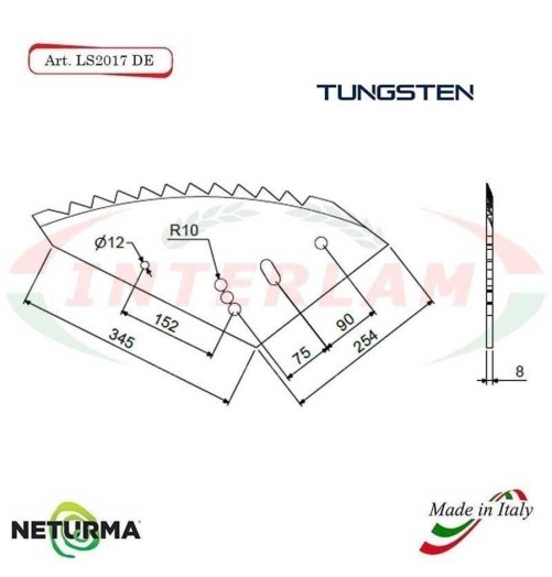 LS2017DX - TUNGSTEN - Right - Knife for mixer wagon UNIFEED - Vertical - Toothed - KVERNELAND - (5 Pcs.)